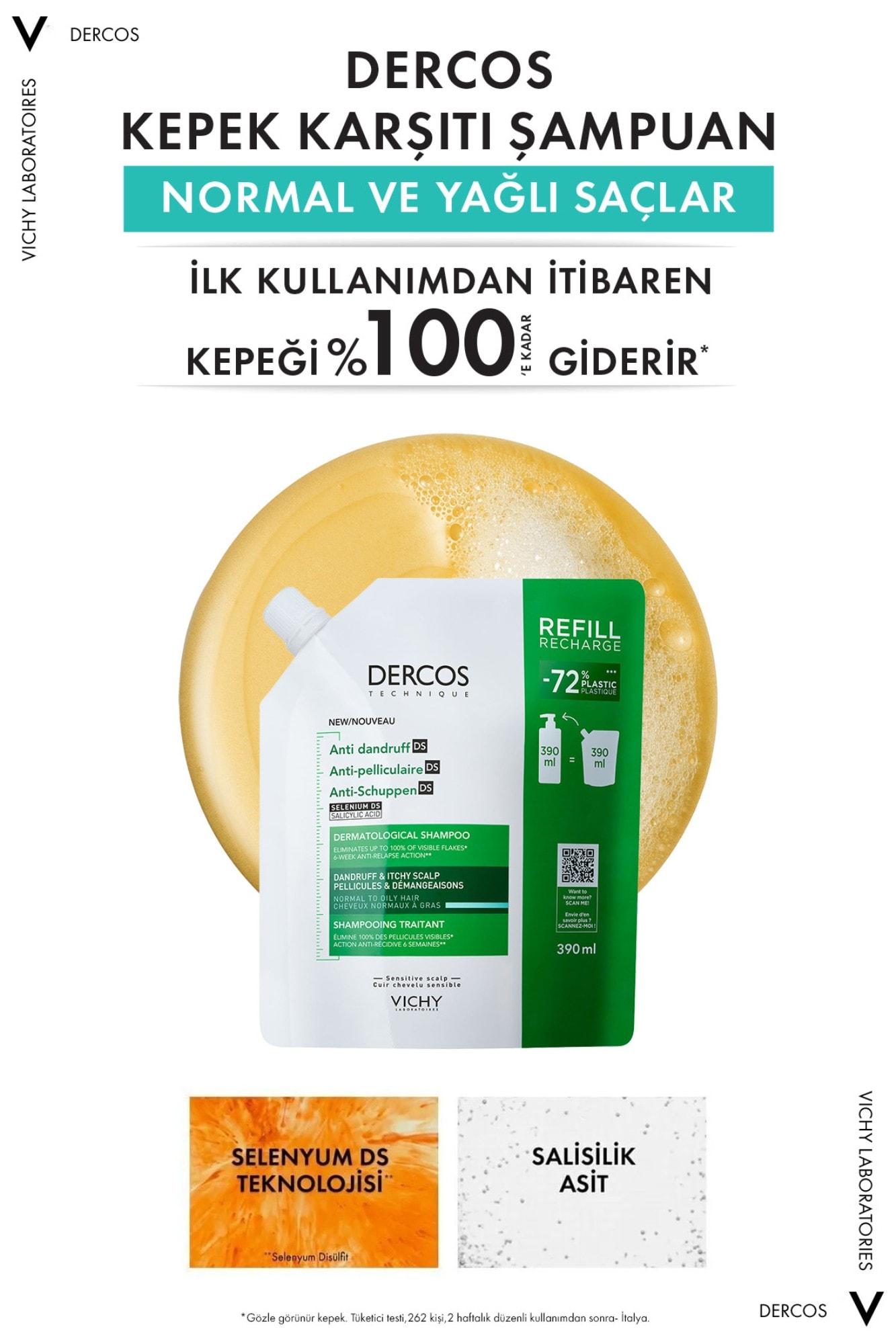 Vichy Dercos Anti Dandruff Normal ve Yağlı Saçlar İçin Kepek Karşıtı Şampuan Refill 390 ml