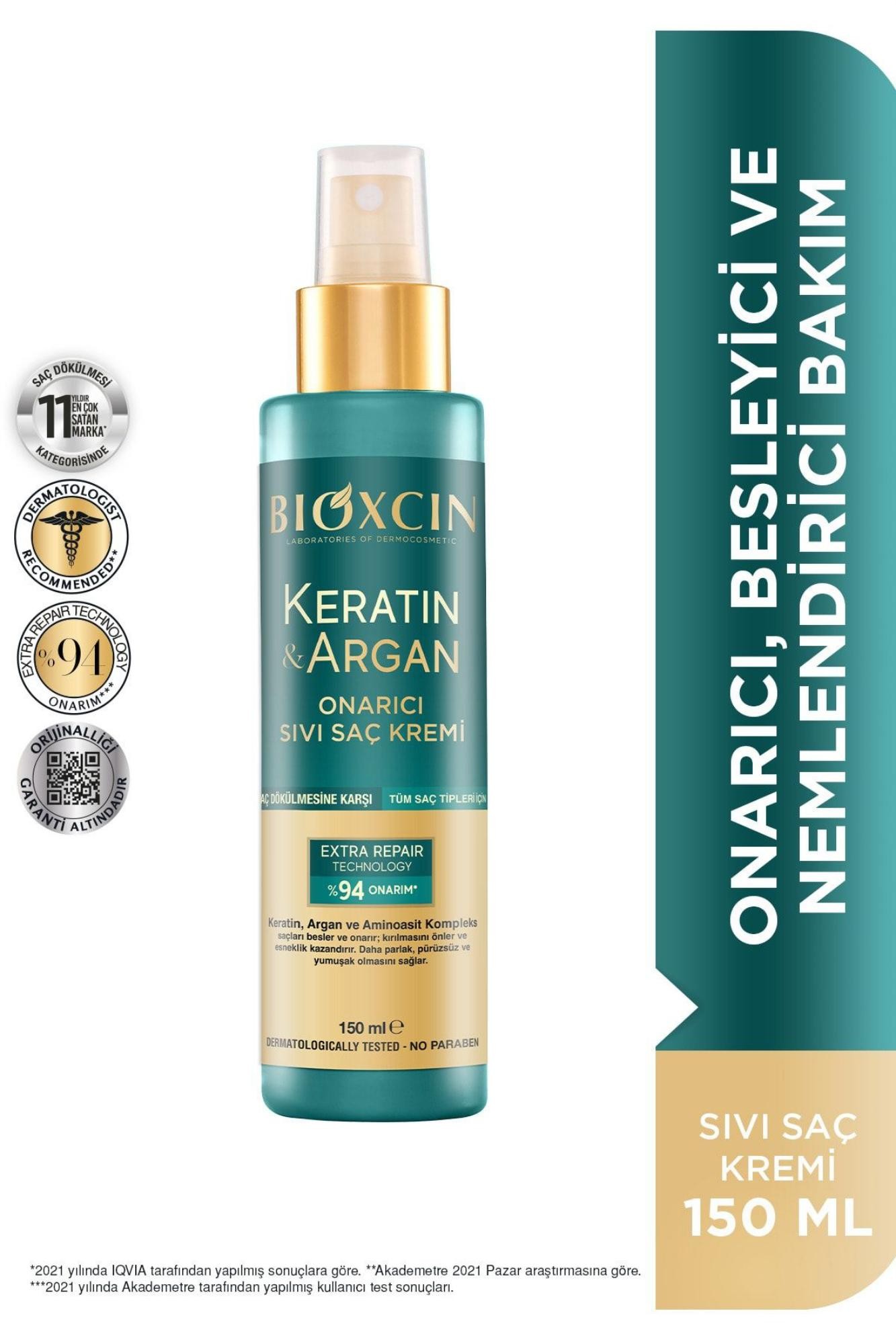 Bioxcin Keratin & Argan Repair Liquid Hair Care Cream 150 Ml for Damaged and Damaged Hair