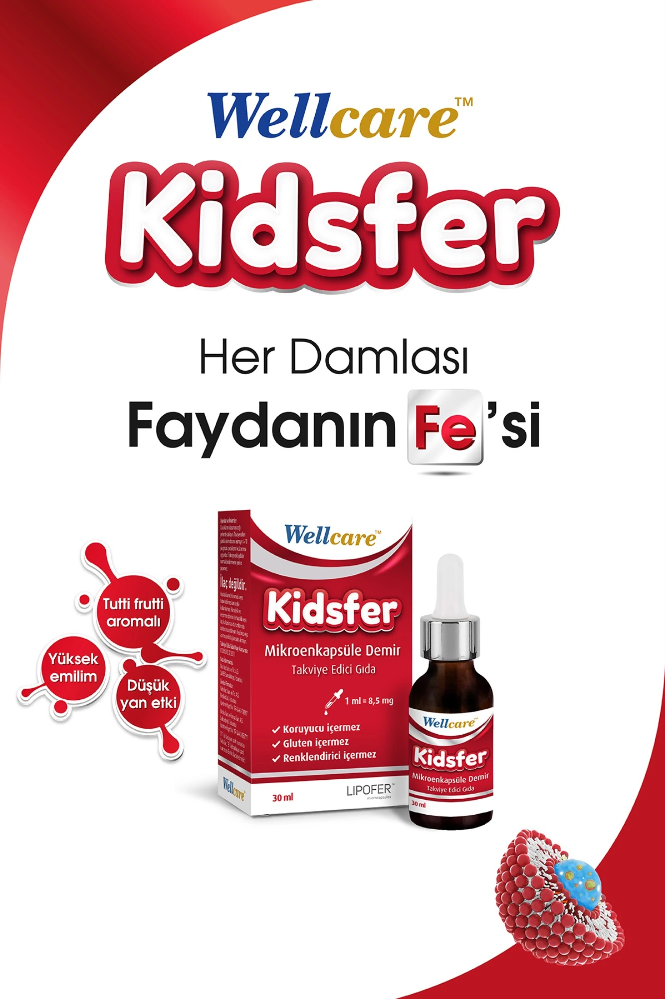 Wellcare Kidsfer Mikroenkapsüle Demir Takviye Edici Gıda 30 ml