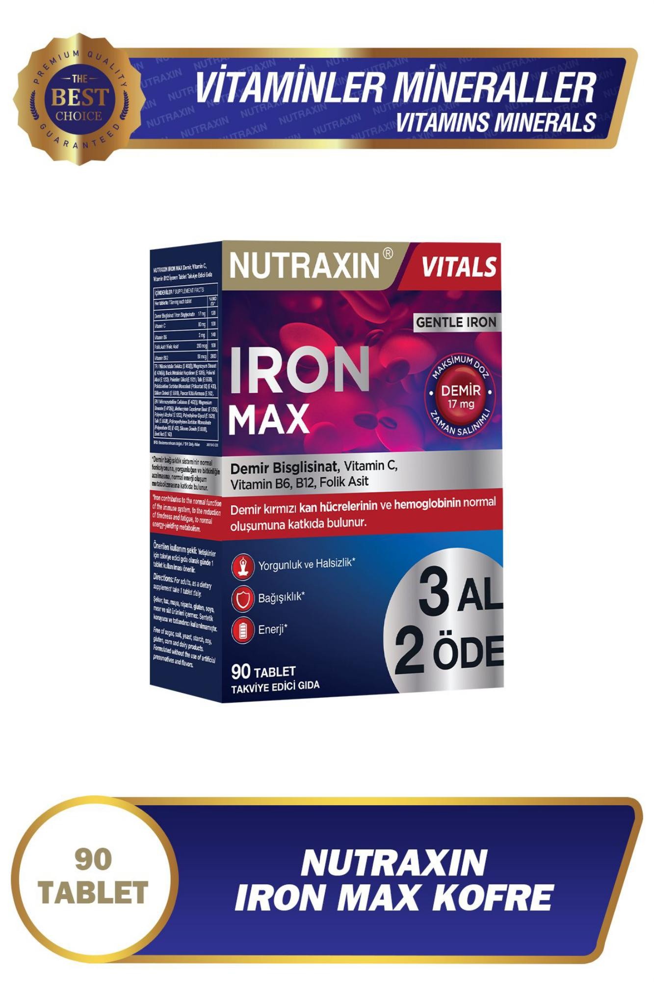 Nutraxin Iron Max 90 Tablet - 3 Al 2 Öde