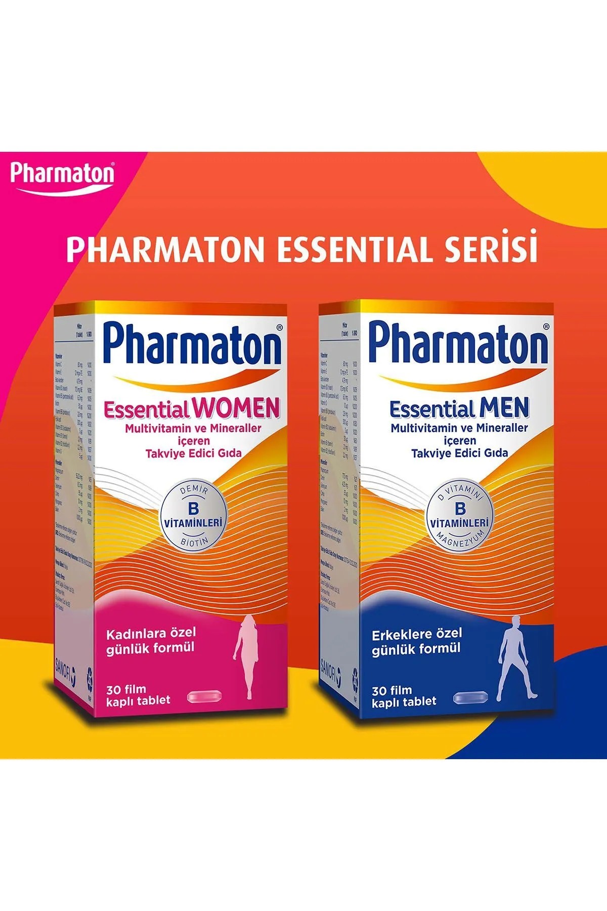 Pharmaton Essential Men 30 Tablet - Magnezyum, Vitamin B, Vitamin D, Multivitamin ve Mineraller