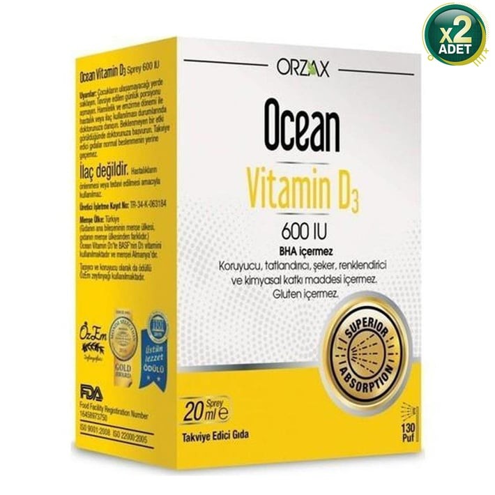 Ocean Vitamin D3 600 IU Sprey 20ml 2 Adet