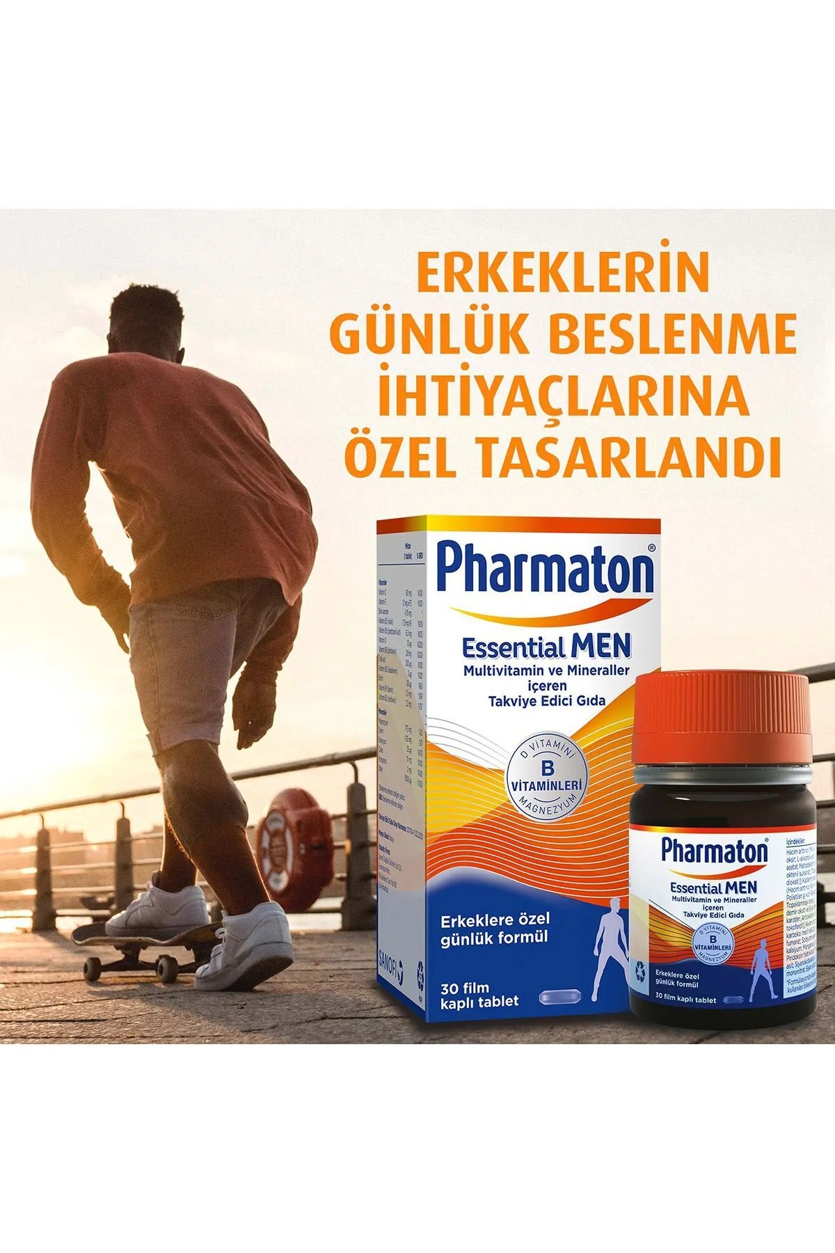 Pharmaton Essential Men 30 Tablet - Magnezyum, Vitamin B, Vitamin D, Multivitamin ve Mineraller