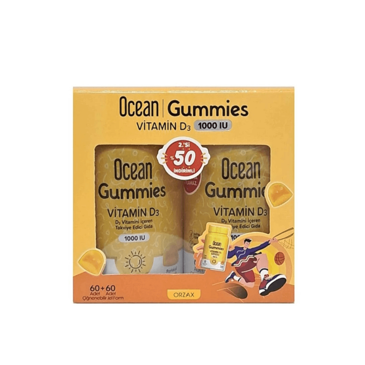 Ocean Gummies Vitamin D3 1000IU Portakal Aromalı Gıda Takviyesi 60+60 Avantajlı Paket