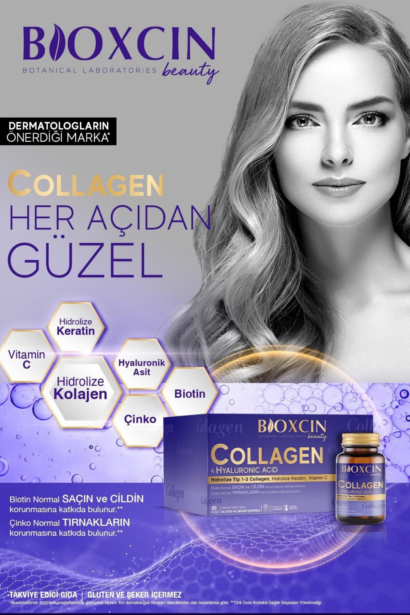 Bioxcin Beauty Collagen Toz 30 Saşe X 10.000 Mg Tip 1 - Tip 3 Hidrolize Kolajen - Keratin