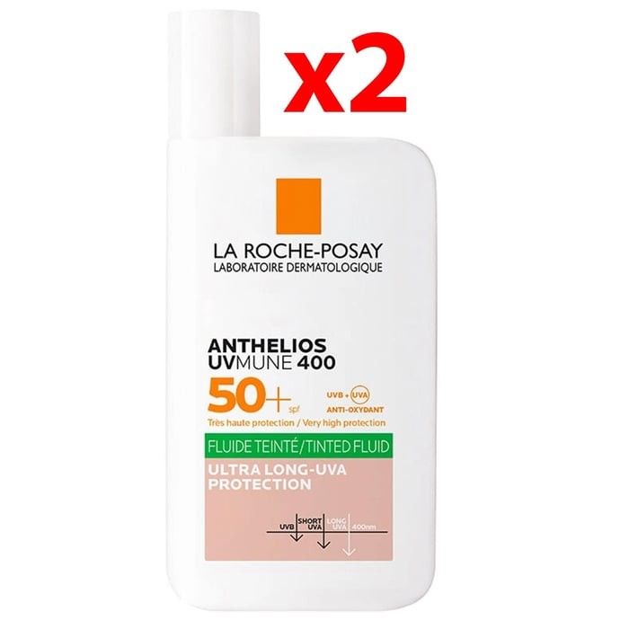 La Roche Posay Anthelios Oil Control Fluid SPF+50 Yağlı Ciltler için Akışkan Renkli Yüz Güneş Kremi  2 Adet