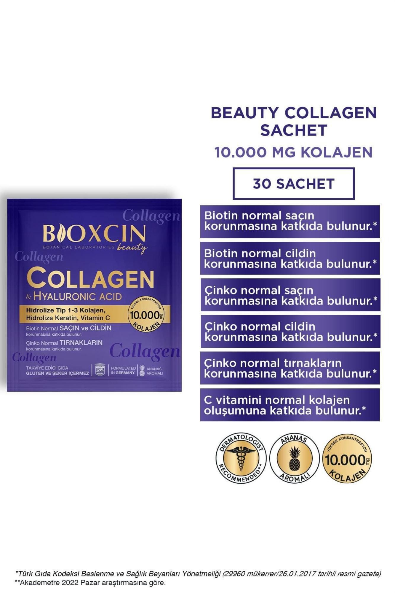 Bioxcin Beauty Collagen Toz 30 Saşe X 10.000 Mg Tip 1 - Tip 3 Hidrolize Kolajen - Keratin