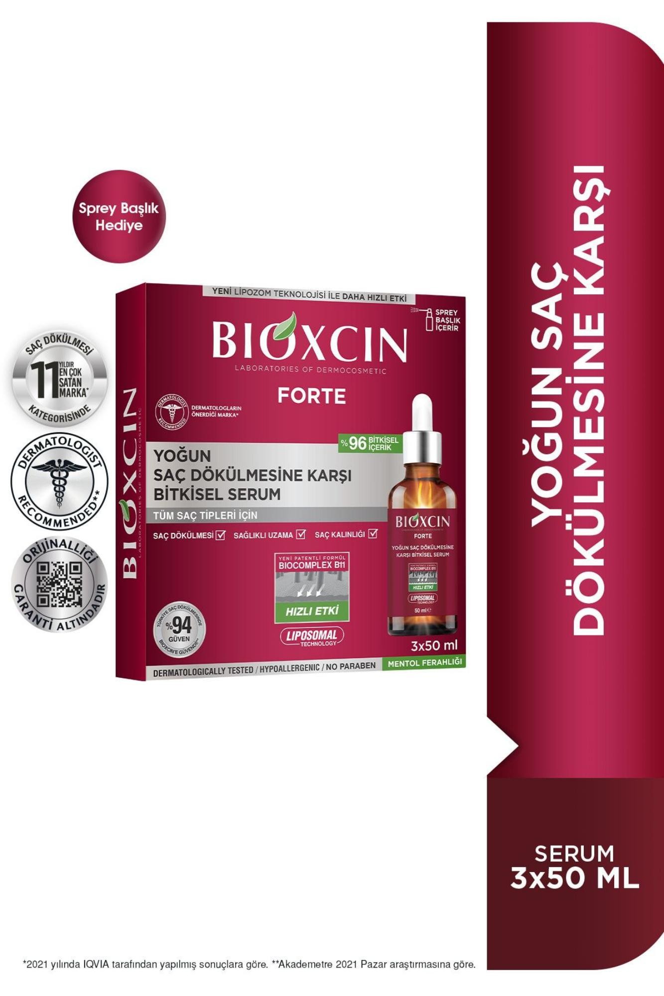 Bioxcin Forte Kräuter-Haarserum gegen intensiven Haarausfall, 3 x 50 ml, Liposomen-Technologie