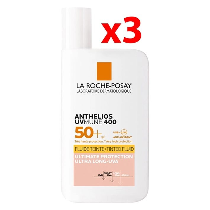 La Roche Posay Anthelios Uvmune Fluid SPF+50 Tüm Ciltler İçin Yüksek Korumalı Renkli Yüz Güneş Kremi 3 Adet