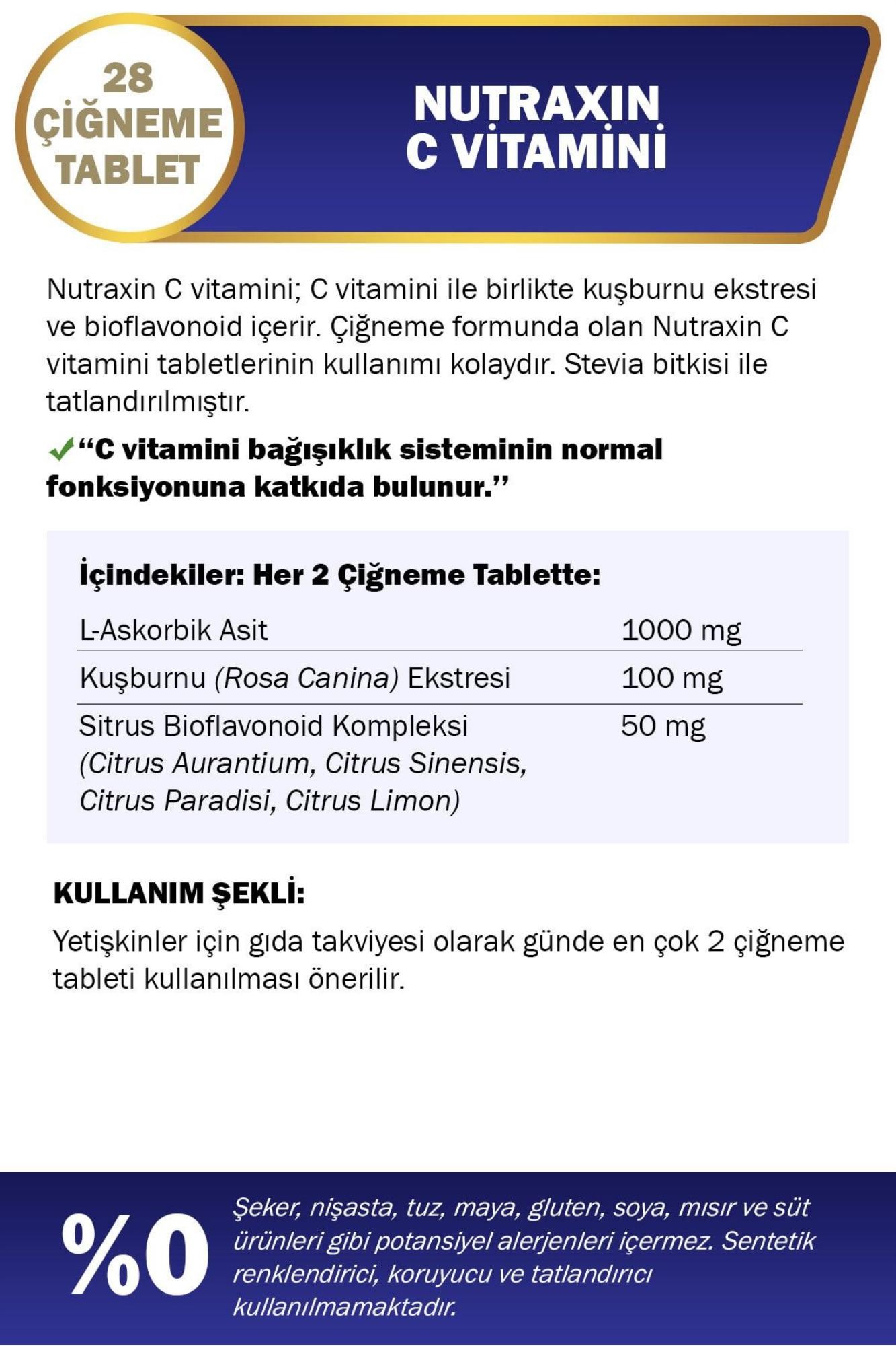 Nutraxin C Vitamini Çiğneme Tableti - C Vitamini Deposu 28 Tablet