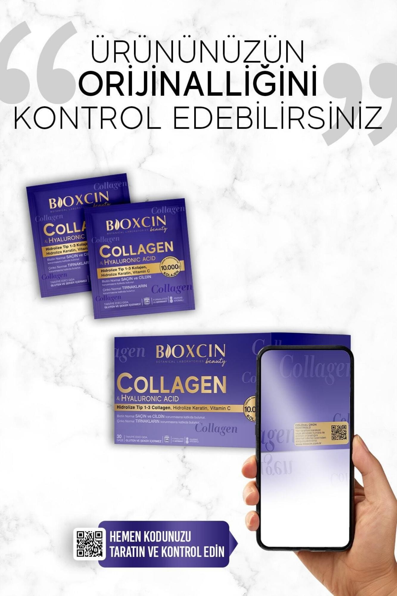 Bioxcin Beauty Collagen Toz 30 Saşe X 10.000 Mg Tip 1 - Tip 3 Hidrolize Kolajen - Keratin