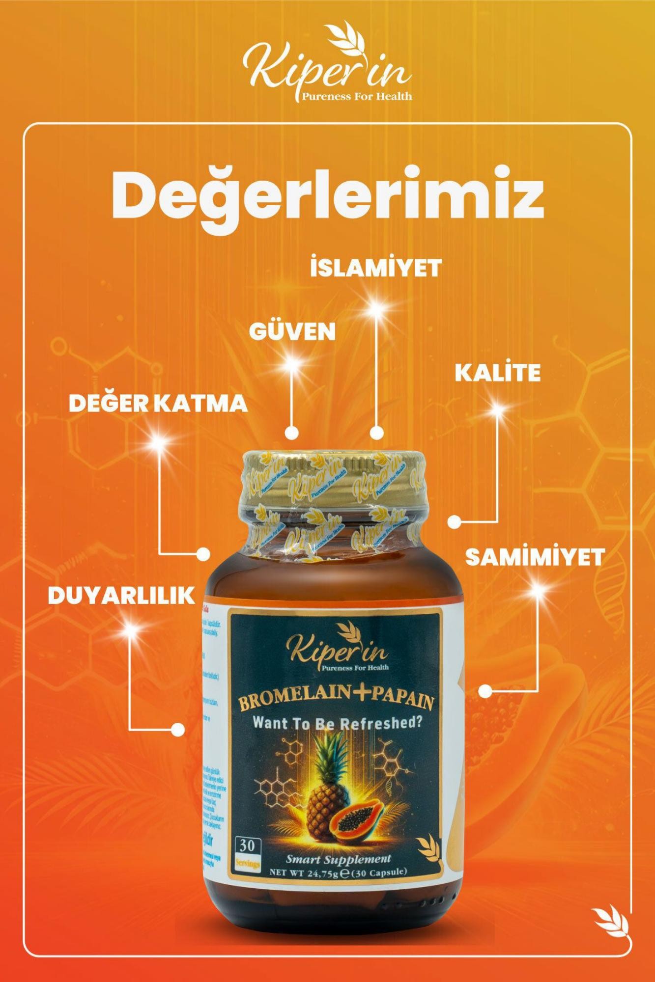 Kiperin Bromelain+Papain 30 Kapsül