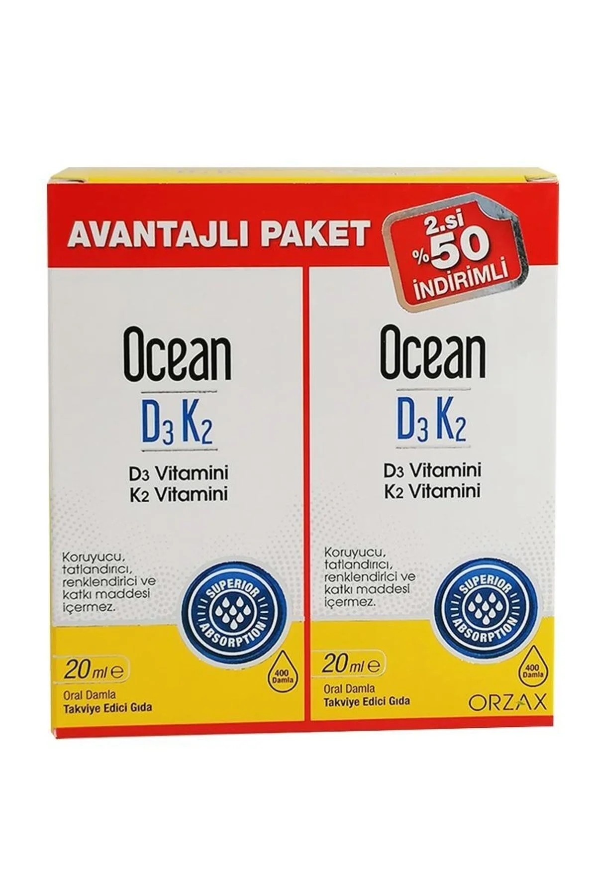 Ocean Vitamin D3k2 Damla 20 Ml 2'li Avantaj Paket