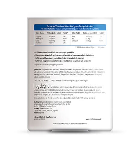 Vitabiotics Osteocare Kalsiyum,Magnezyum, Çinko, D vitamini İçeren Kemik Sağlığı Vitamini 90 Tablet