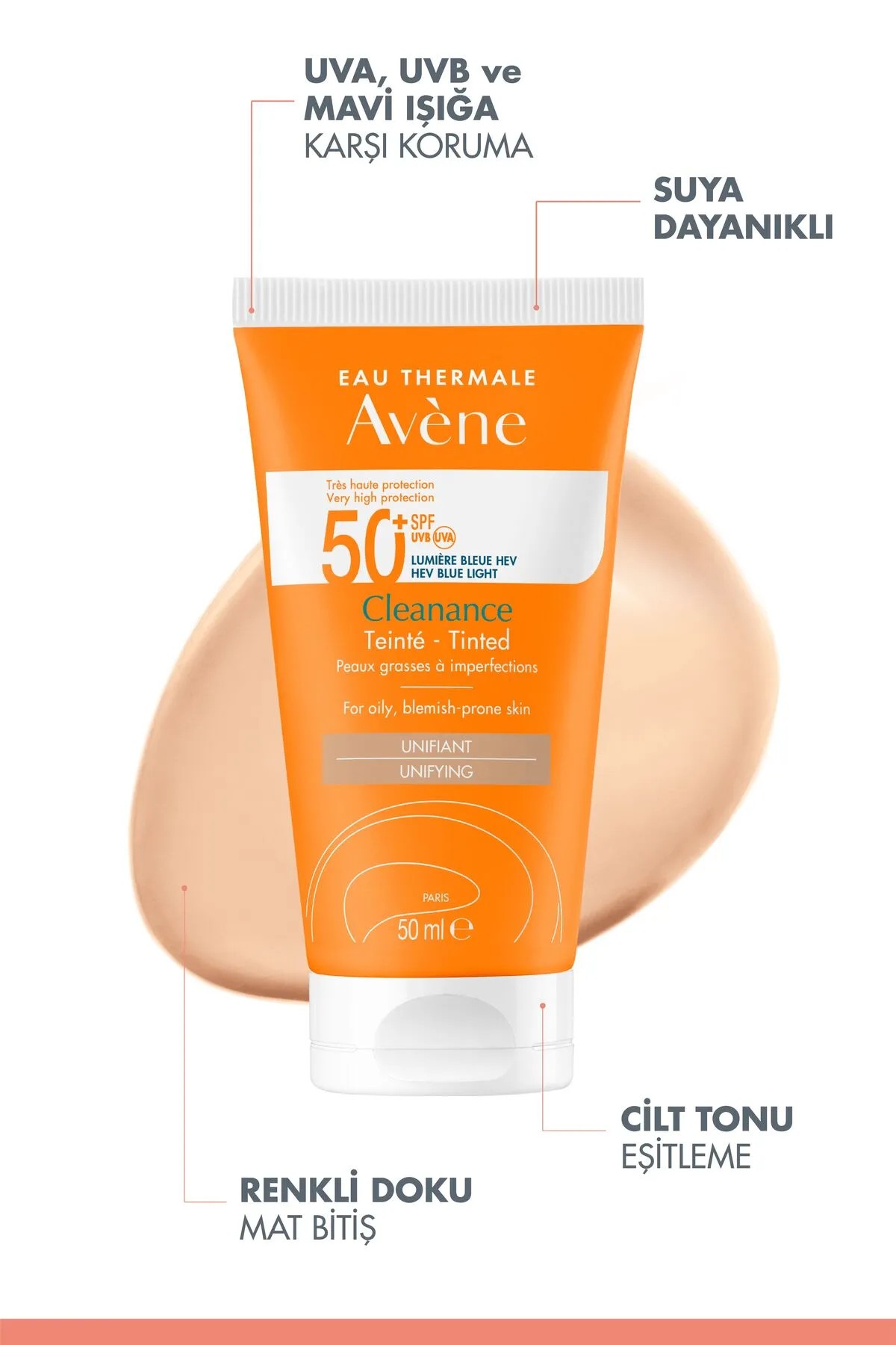 Avene Cleanance SPF50+ Renkli Güneş Kremi 50 ml