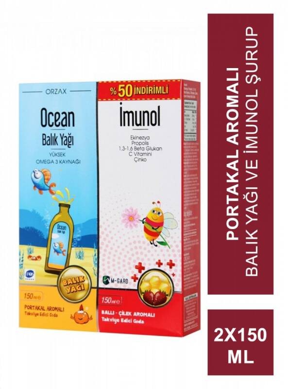 Ocean Portakallı Balık Yağı Şurubu 150 ml Imunol Şurup 150 ml 2 Li Set