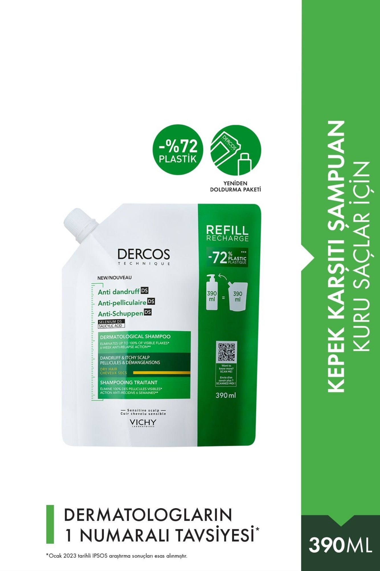 Vichy Dercos Anti Dandruff Kuru Saçlar İçin Kepek Karşıtı Şampuan Refill 390 ml
