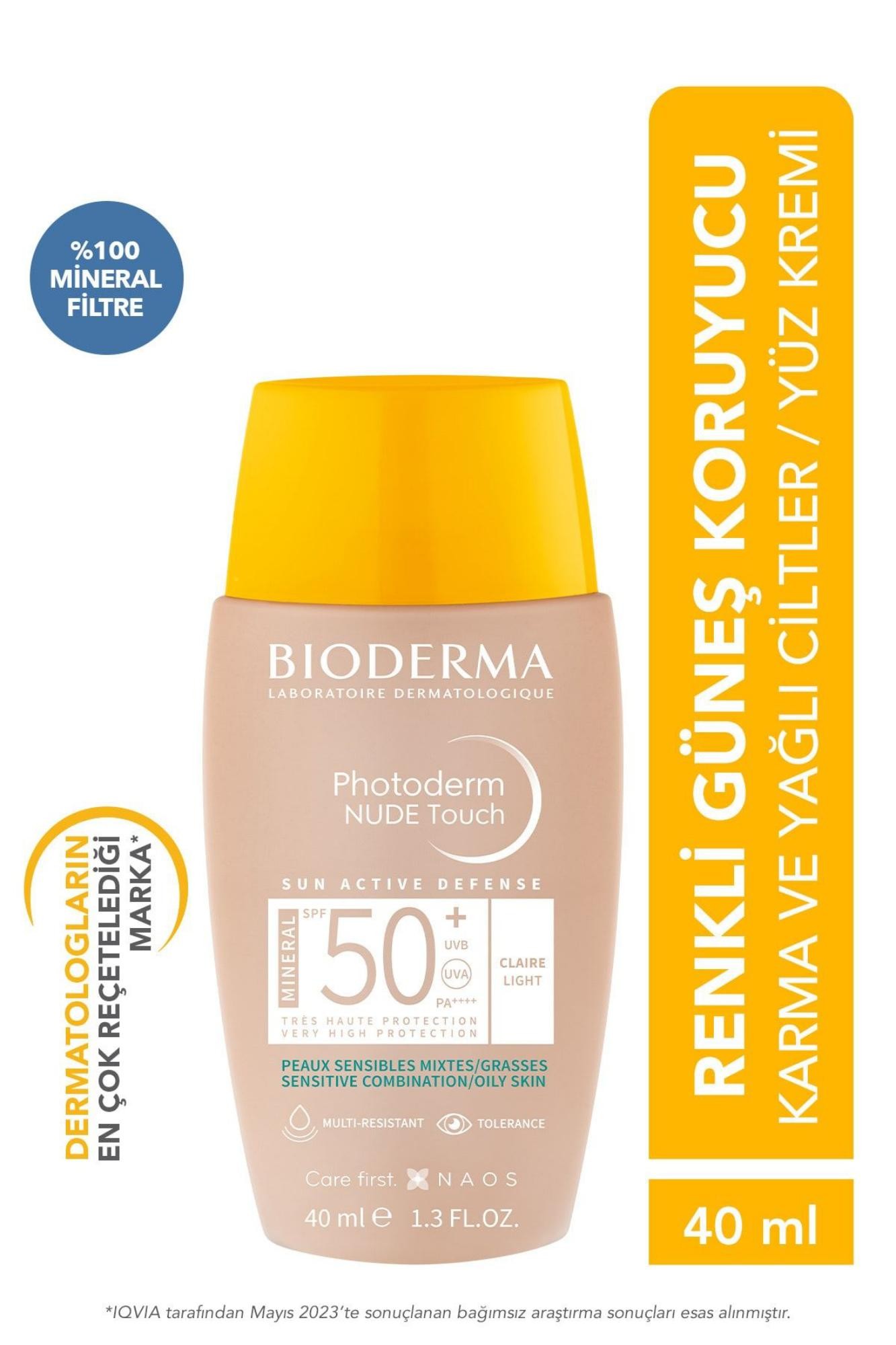 Bioderma Photoderm Nude Touch SPF50+ Light Karma Yağlı Ciltler Kapatıcı Etkili Renkli Güneş Kremi 40 ml