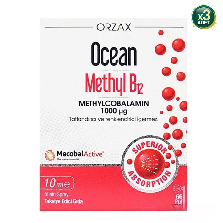 Ocean Methyl Cobalamin B12 Sprey 10 ml 3 Adet
