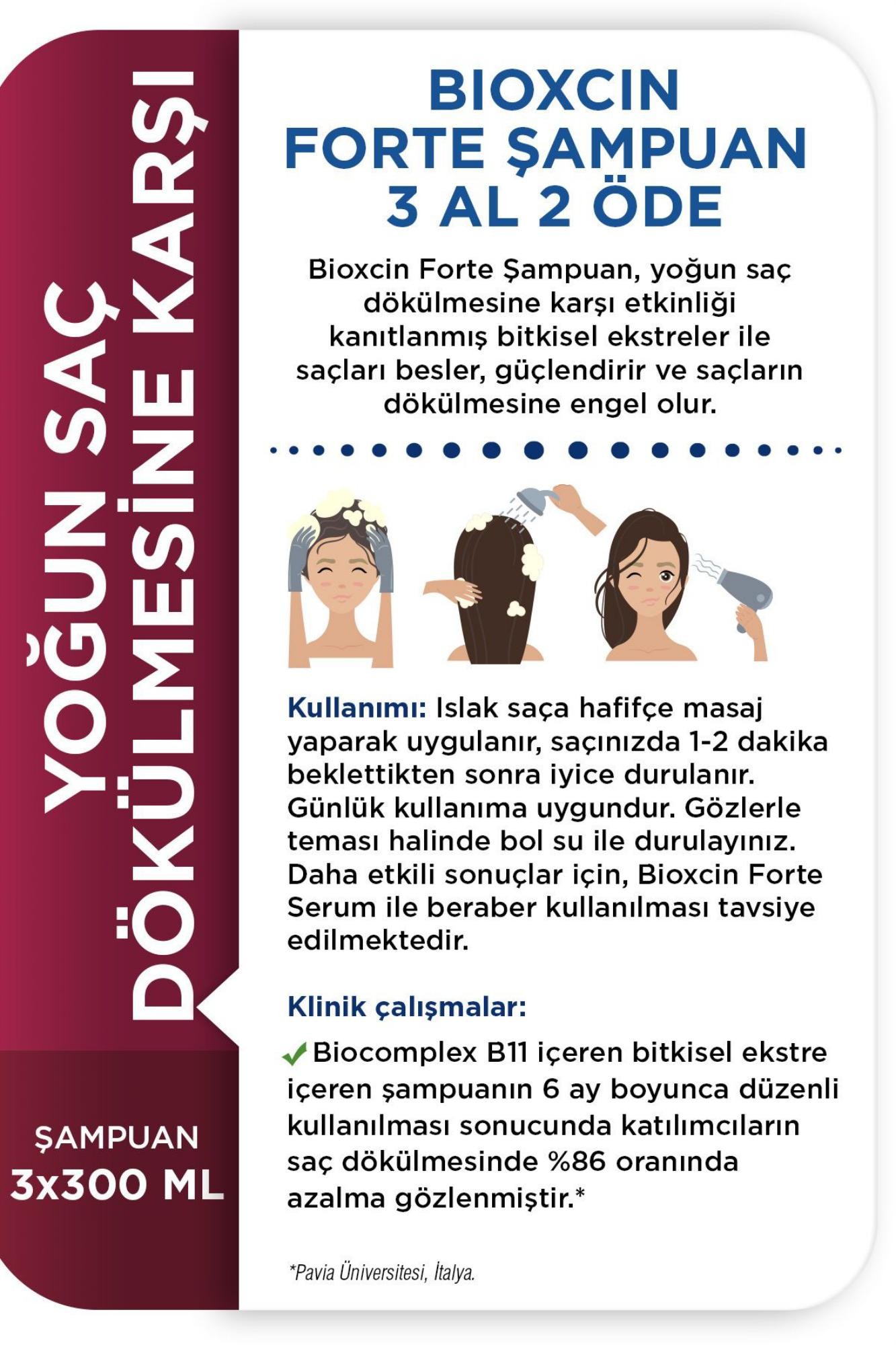 Bioxcin Forte Şampuan Tüm Saç Tipleri Için 3x300ml Yoğun Saç Dökülmesi Şampuanı