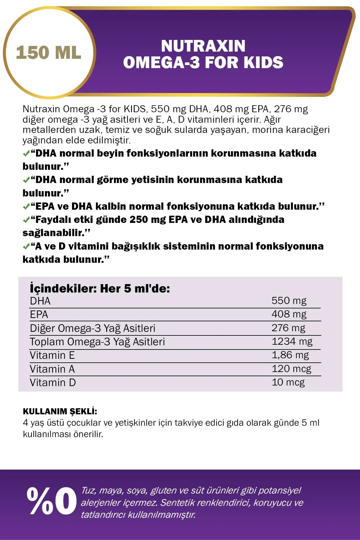 Nutraxin Omega 3 Balık Yağı 150 Ml Tutti Frutti