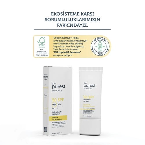 The Purest Solutions Yüksek Koruma Ve Nemlendirici Etkili Invisible Güneş Koruyucu Krem SPF 50, 50 Ml.