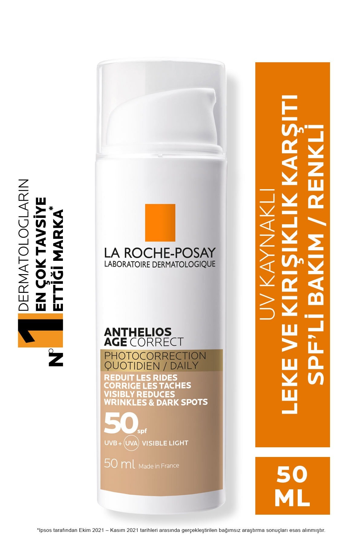 La Roche Posay Anthelios Age Correct SPF50+ Renkli Kapatıcı Özelliğe Sahip Yüz Güneş Kremi 50 ml