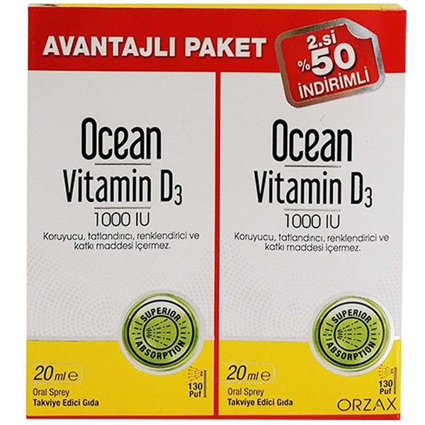 Ocean Vitamin D3 1000 Iu Sprey 20 Ml 2'li Avantaj Paket