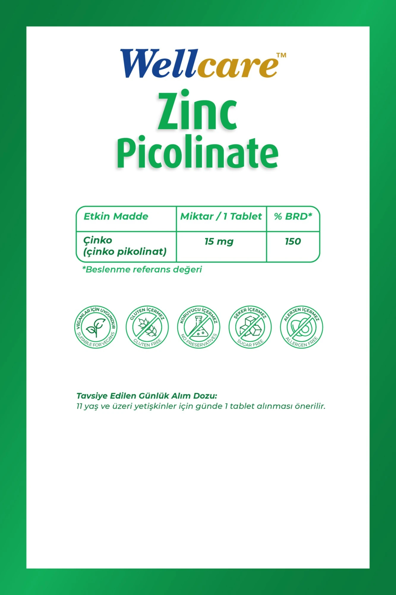 Wellcare Çinko Pikolinat 15 mg 60 Kapsül
