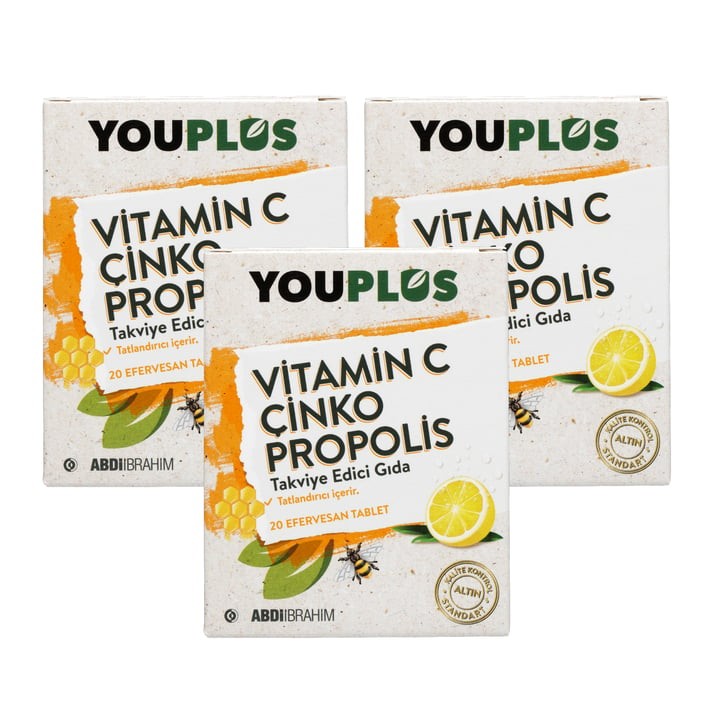 Youplus Vitamin C, Çinko & Propolis 20 Efervesan Tablet 3 Adet