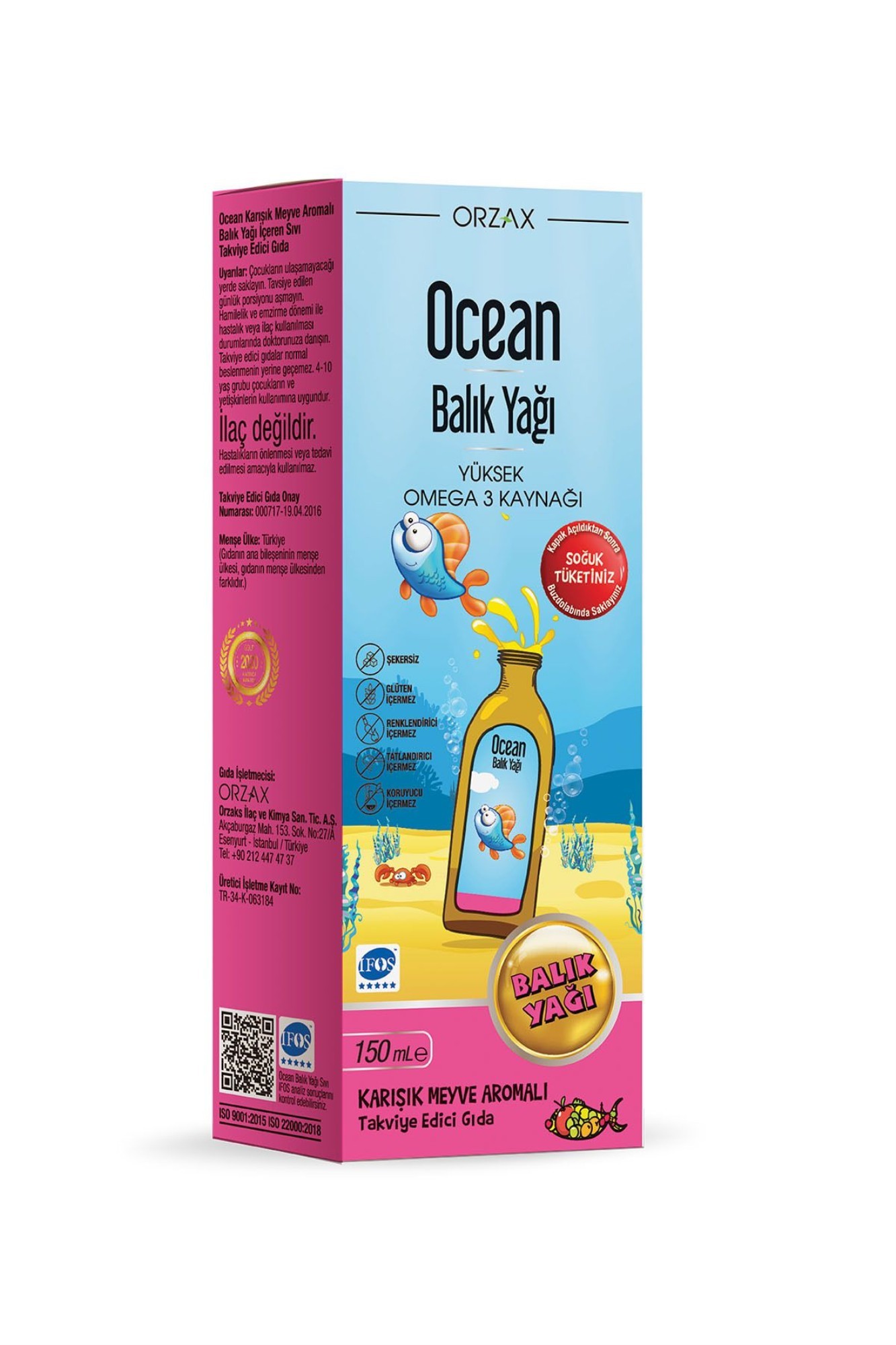 Ocean Tutti Frutti Karışık Meyve Aromalı Balık Yağı Şurup 150 ml
