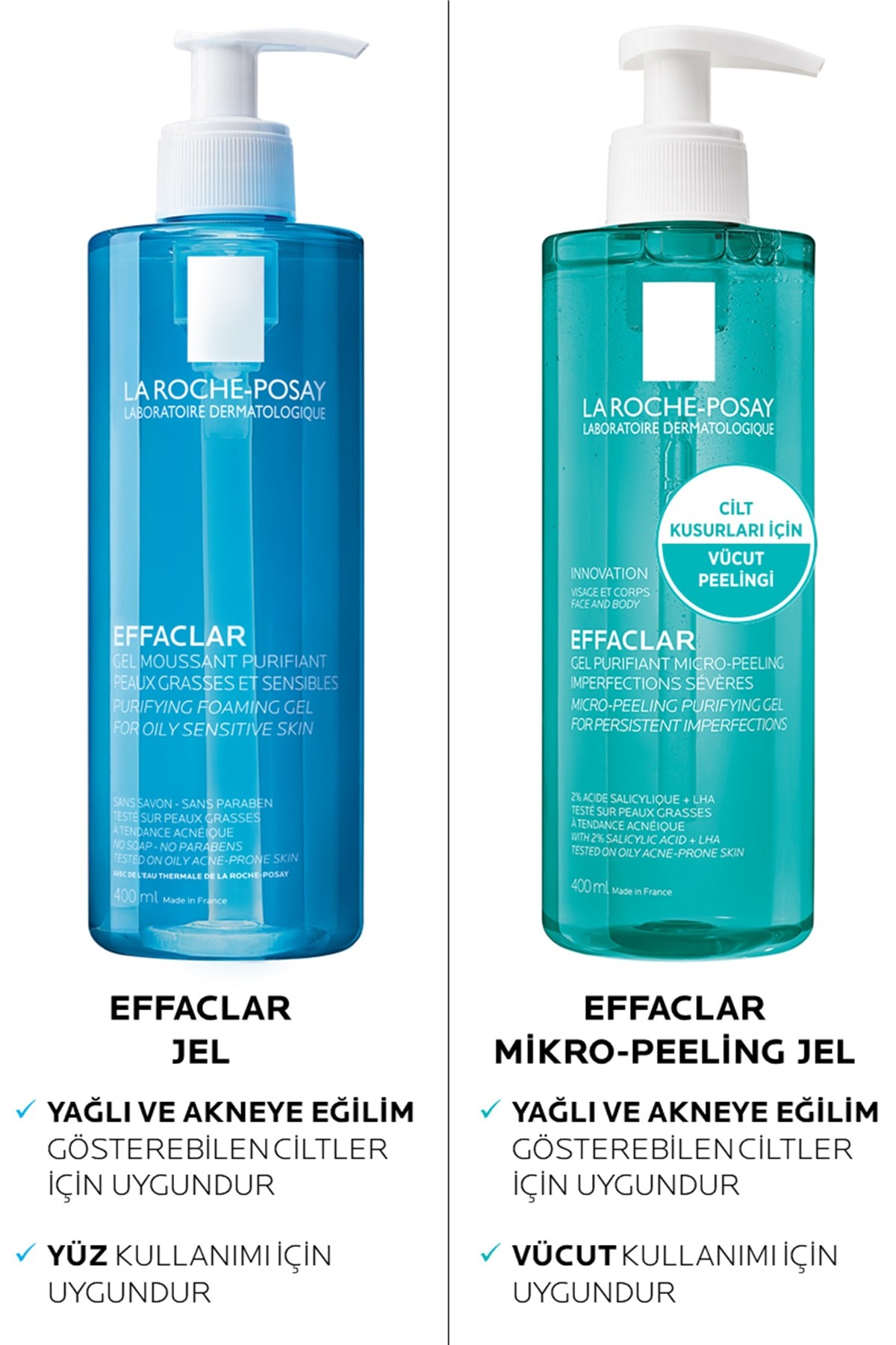 La Roche Posay Effaclar Mikro-peeling Arındırıcı Jel 400 ml- Akneye Eğilim Gösteren Ciltler