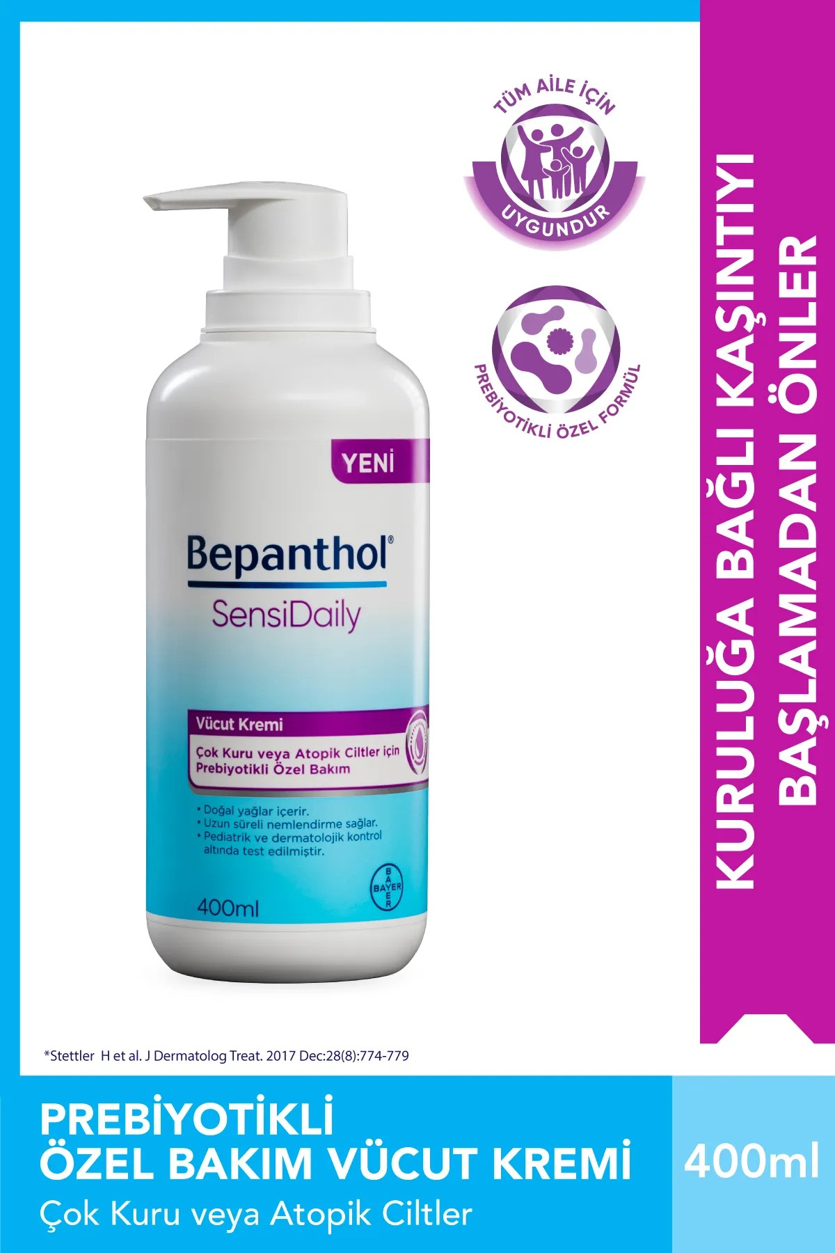 Bepanthol Sensidaily Pompalı Vücut Kremi 400 ml l Çok Kuru veya Atopik Ciltler İçin Prebiyotikli Özel Formül