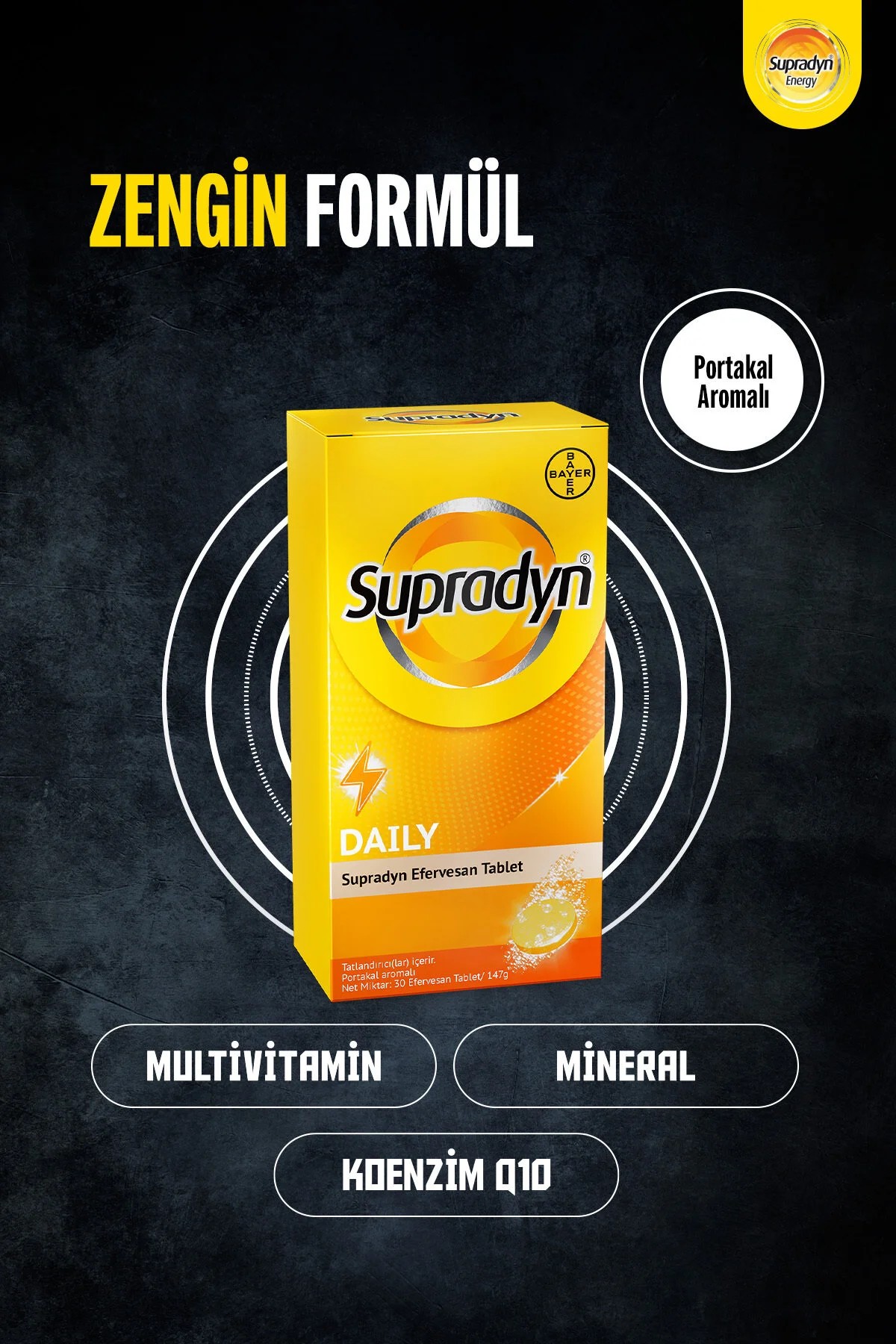 Supradyn 30 Efervesan Tablet | Koenzim Q10, Multivitamin Ve Mineral Içeren Takviye Edici Gıda