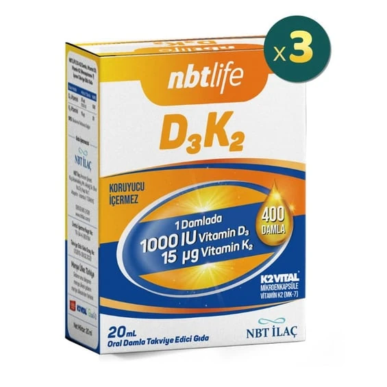NBT Life D3K2 1000 IU Damla 20 ml 3 Adet