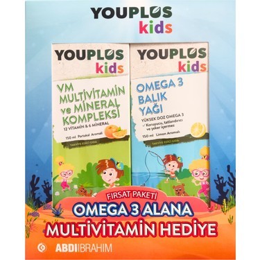 Youplus Kids Omega 3 Balık Yağı 150 ml + Kids VM 150 ml