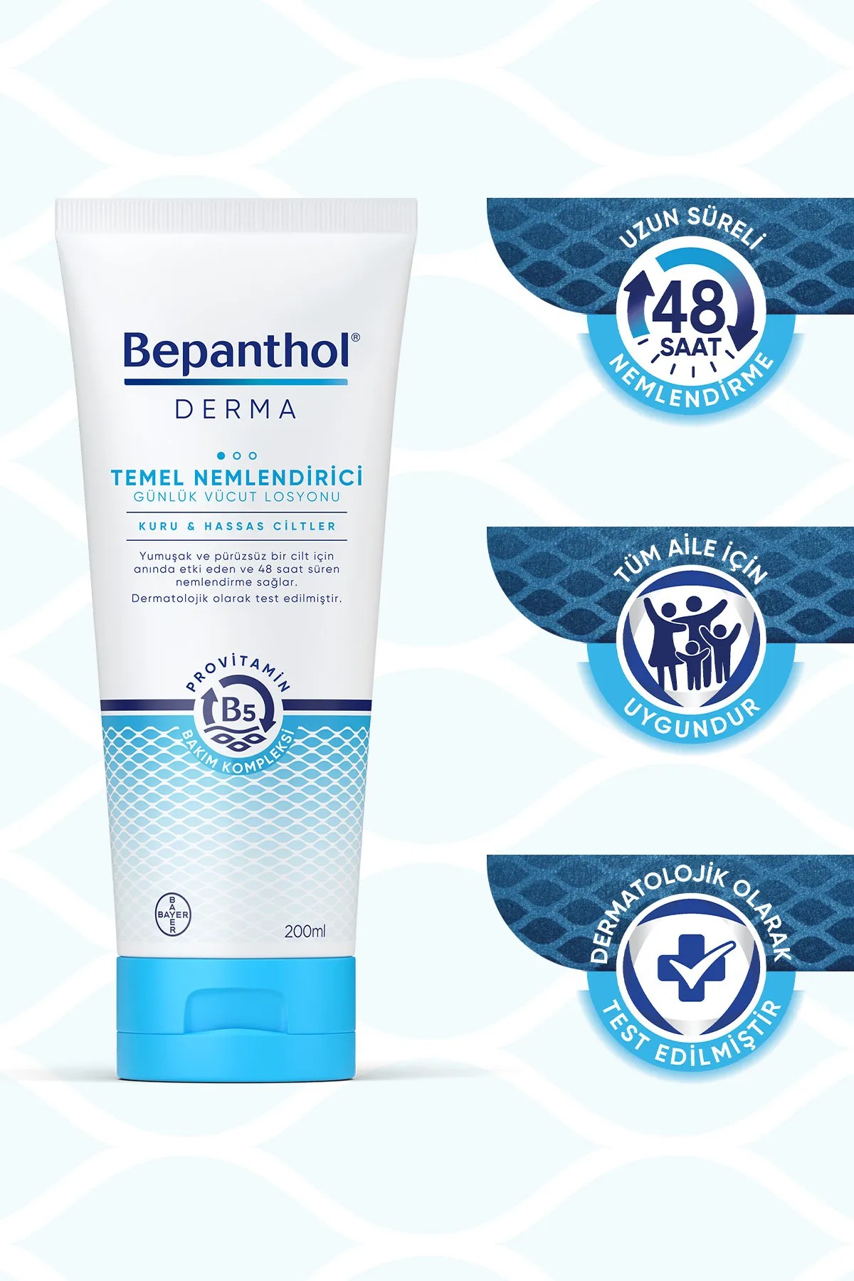 Bepanthol Derma Temel Nemlendirici Günlük Vücut Losyonu 200 ml Kuru ve Hassas Ciltler