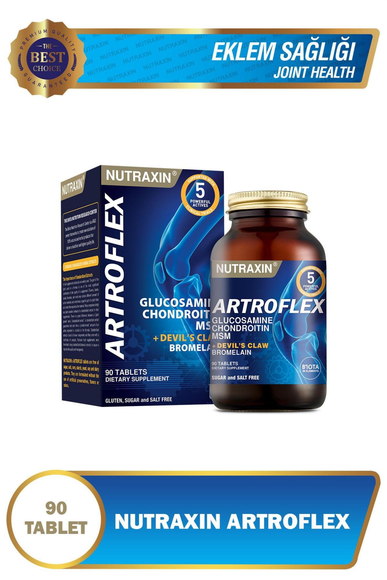 Nutraxin Artroflex - Glukozamin Gıda Takviyesi 90 Tablet - Glukozamin Kondroitin MSM Bromelain Seytan pençesi