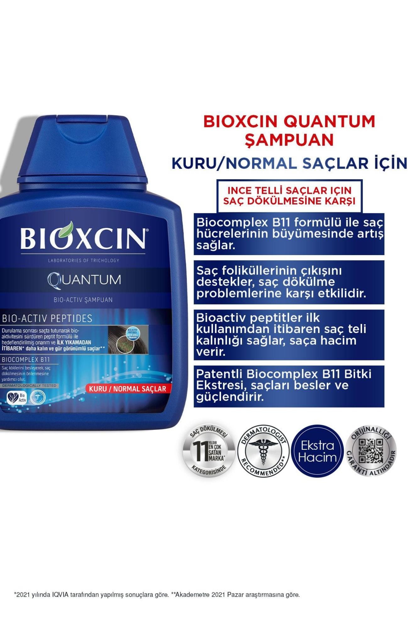 Bioxcin Quantum Şampuan 3 Al 2 Öde Kuru Normal Saçlar Için 3x300 Ml Ince Telli Saçlar Için Dökülme Şampuanı