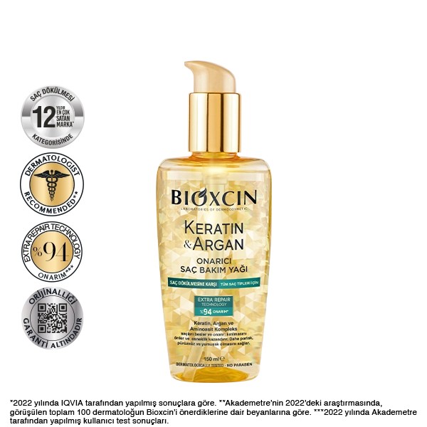 Bioxcin Keratin & Argan Repairing Hair Care Oil 150 Ml - Damaged and Damaged Hair