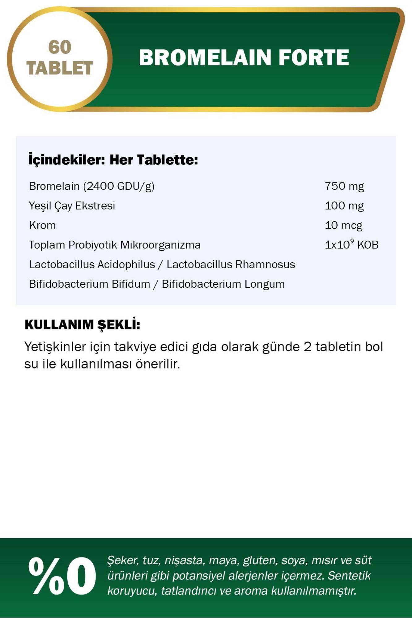 Nutraxin Bromelain Forte Bromelain Krom Probiyotik 750 Mg 60 Tablet