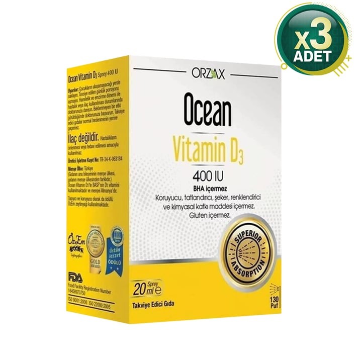 Ocean Vitamin D3 400 IU Sprey 3 Adet