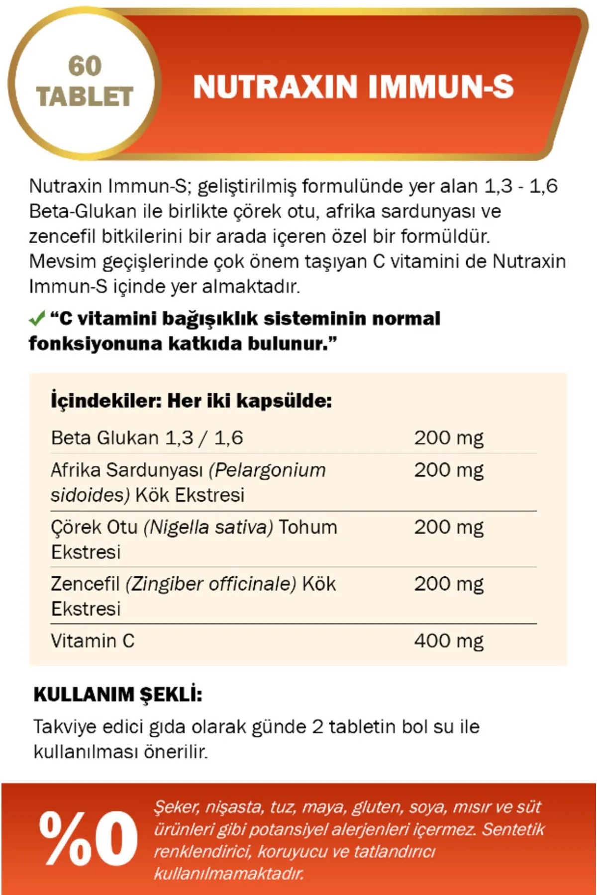 Nutraxin Immun-S - Vitamin Takviyesi 60 Tablet