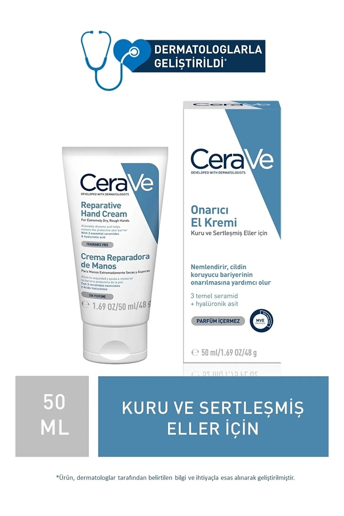 CeraVe Onarıcı El Kremi Kuru ve Çatlamış Eller Hyalüronik Asit İçerikli 50 ml