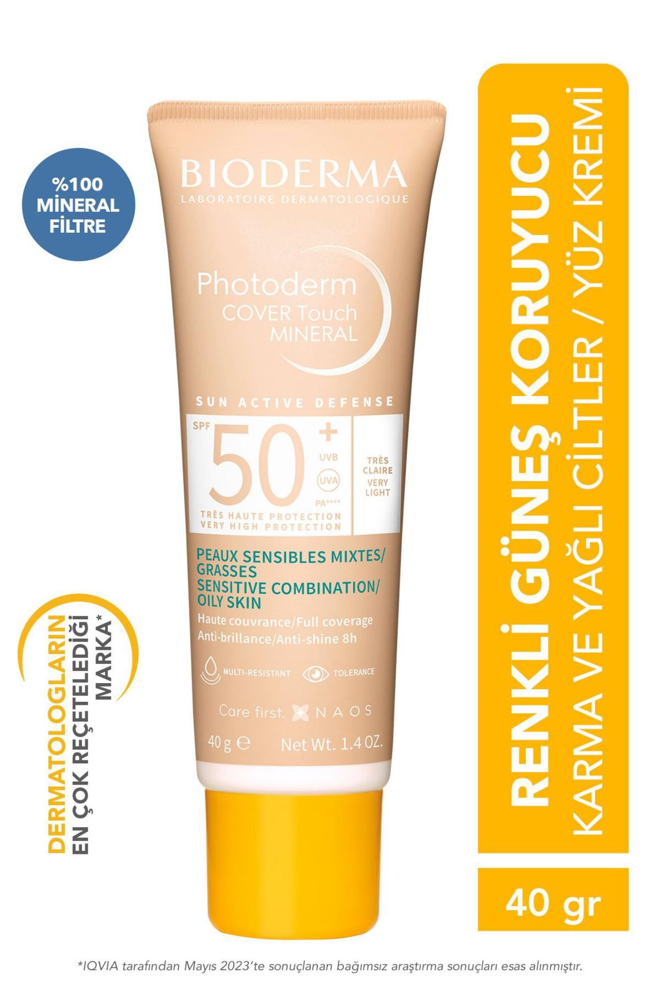 Bioderma Photoderm Cover Touch SPF50+ Very Light Karma Yağlı Ciltler Kapatıcı Etkili Renkli Güneş Kremi 40ml