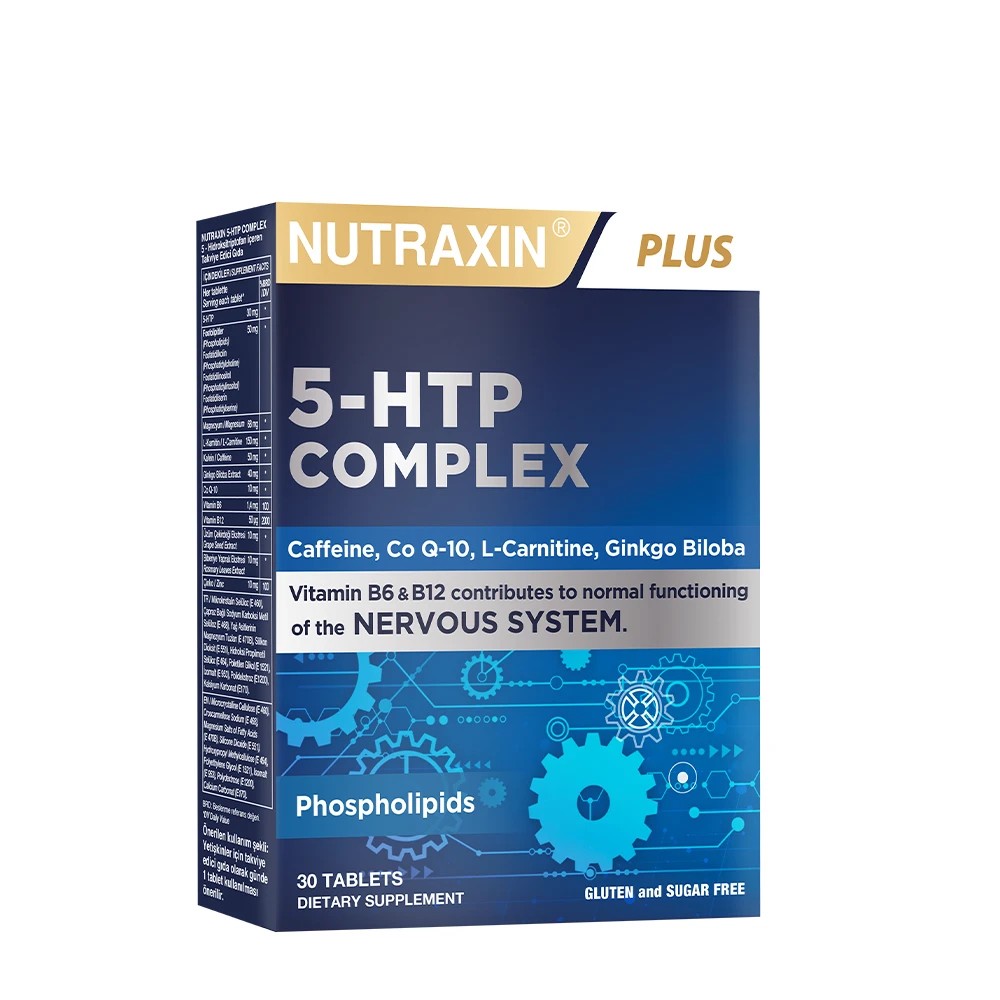 Nutraxin 5 Htp Complex 30 Tablet - Magnezyum Ginkgo Biloba B12 CoQ10 Kafein Çinko L-Carnitin B6