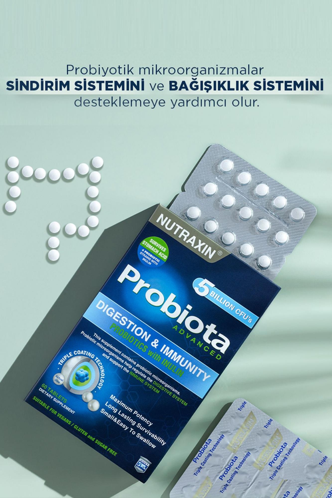 Nutraxin Probiota Advanced 60 Tablet - 5 Milyar Canlı Probiyotik