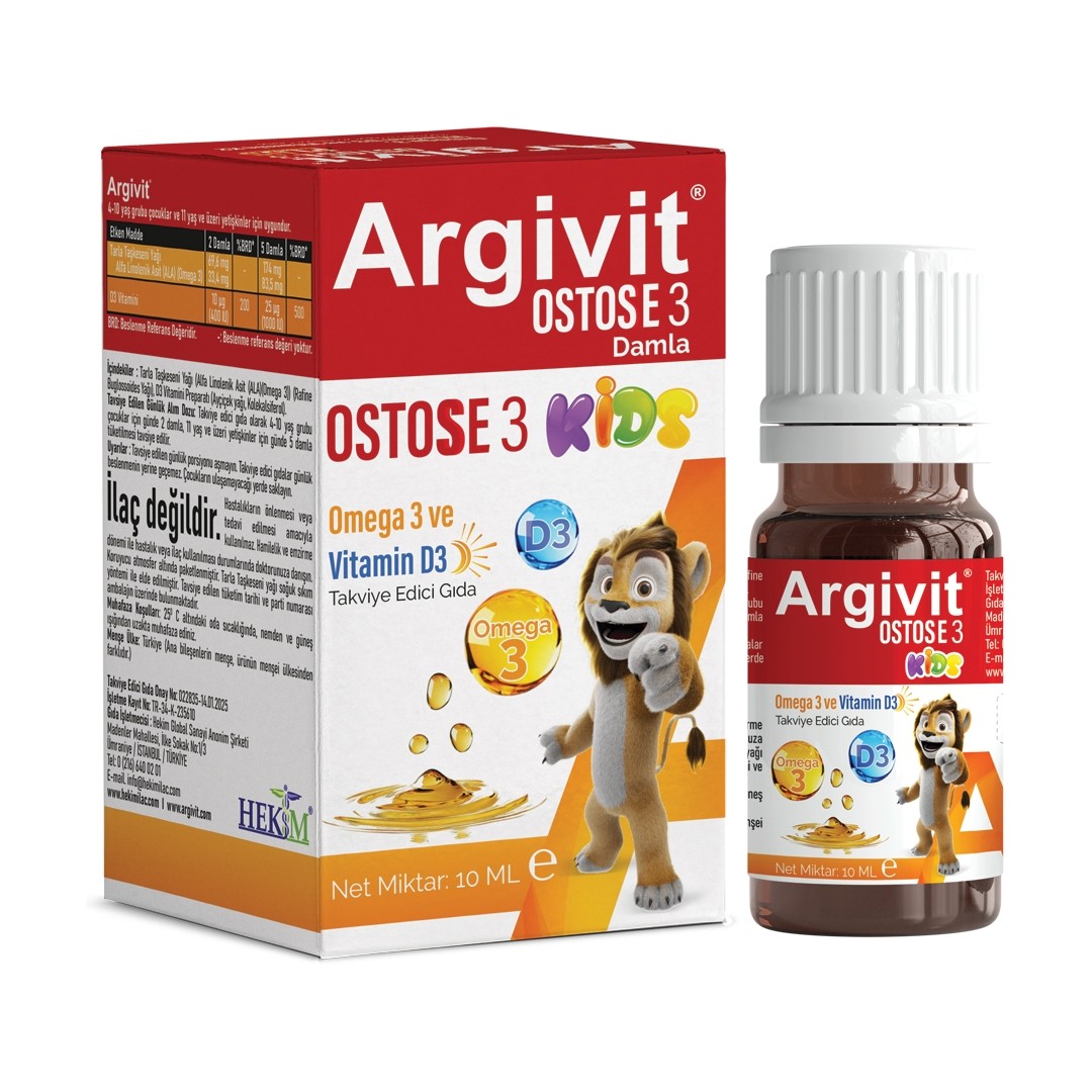 Argivit Ostosse3 Plus Omega-3 ve Vitamin D3 İçeren Takviye Edici Gıda 10 ml