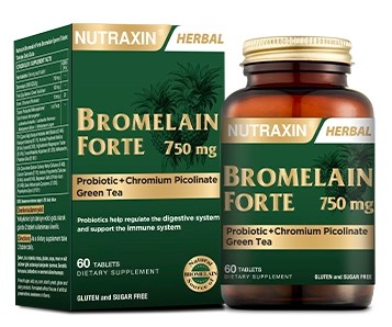 Nutraxin Bromelain Forte Bromelain Krom Probiyotik 750 Mg 60 Tablet