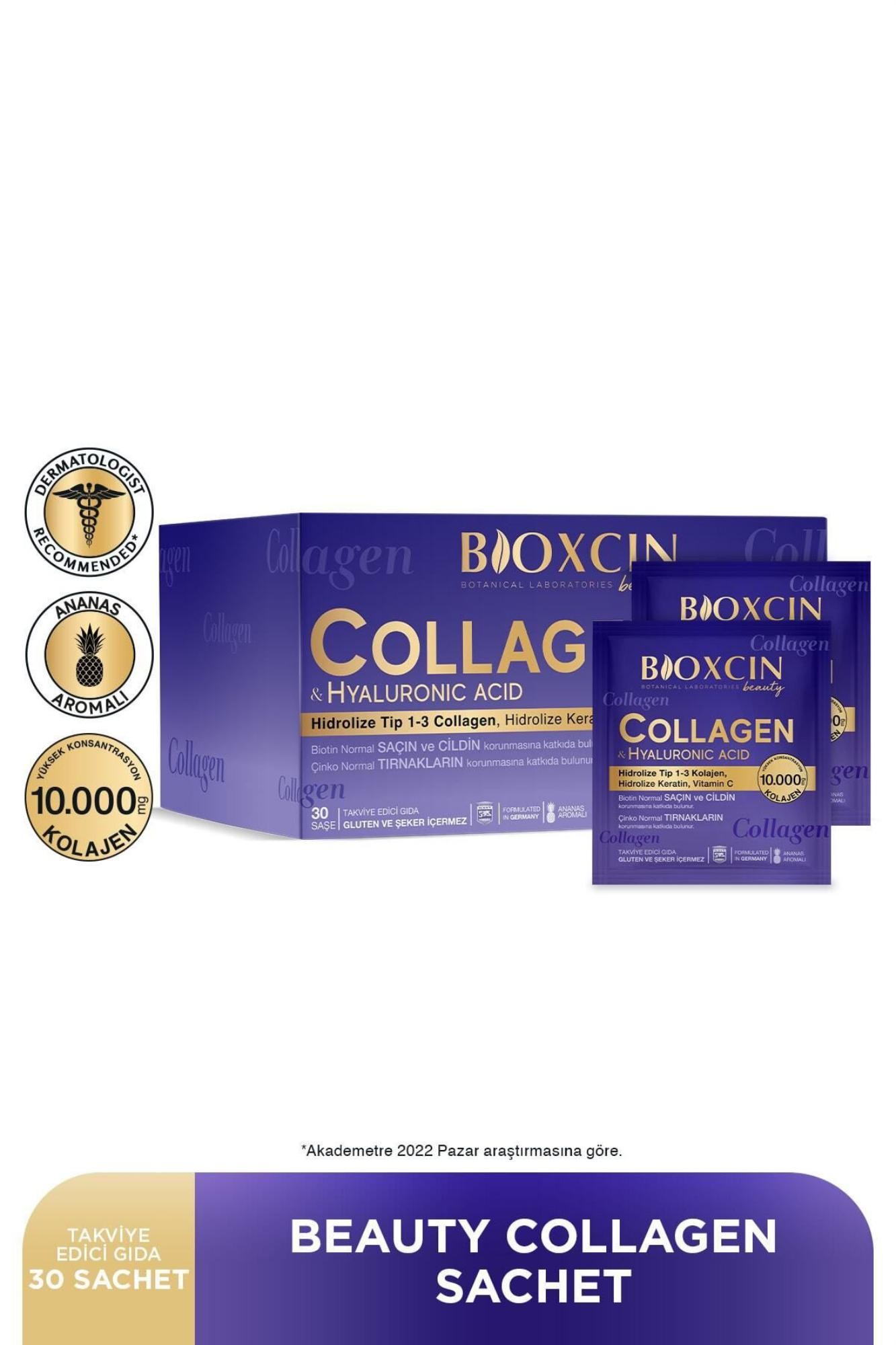 Bioxcin Beauty Collagen Powder 30 Sachets X 10.000 Mg Type 1 - Type 3 Hydrolyzed Collagen - Keratin